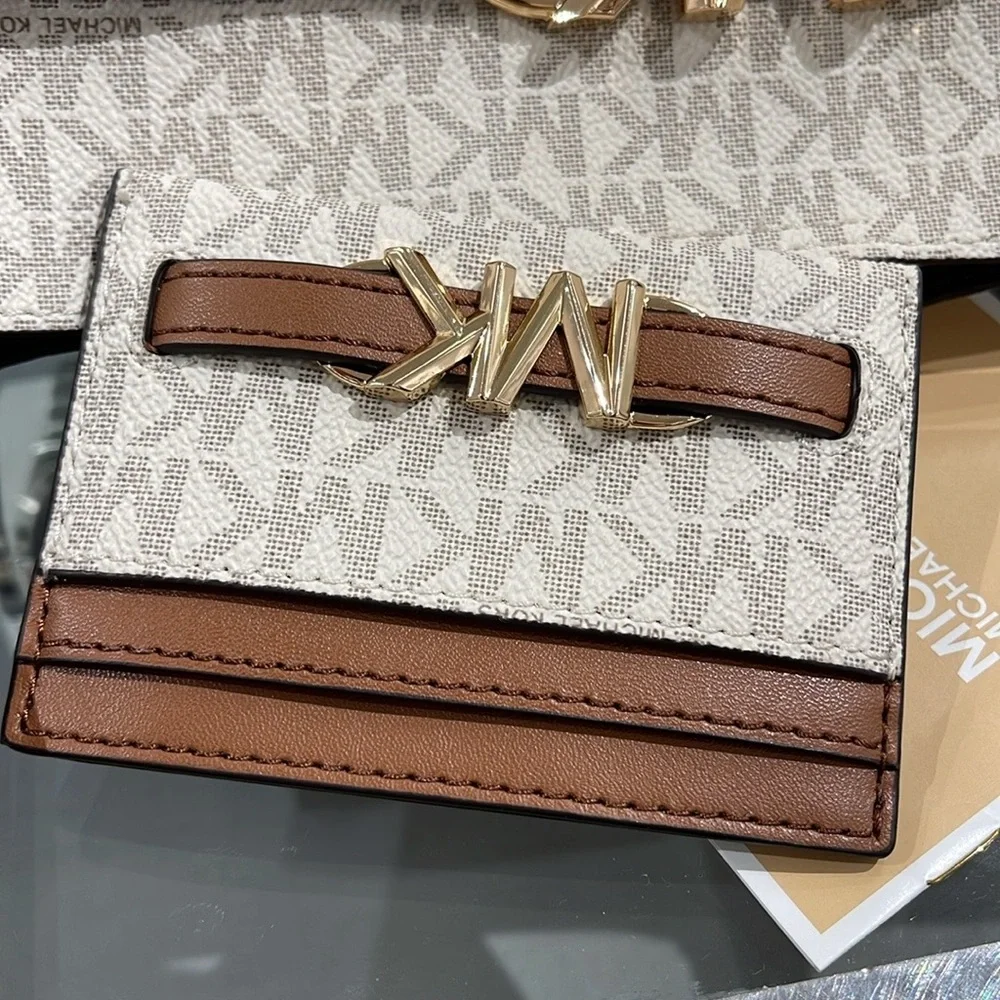 MICHAEL KORS Reed Large Card Holder Case Wallet Vanilla MK Signature NWT